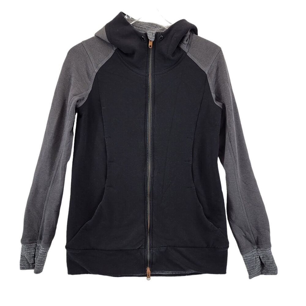 Lululemon Full Zip Fleece Hoodie Jacket Womens‎ Size 6 Black Gray Hip Length